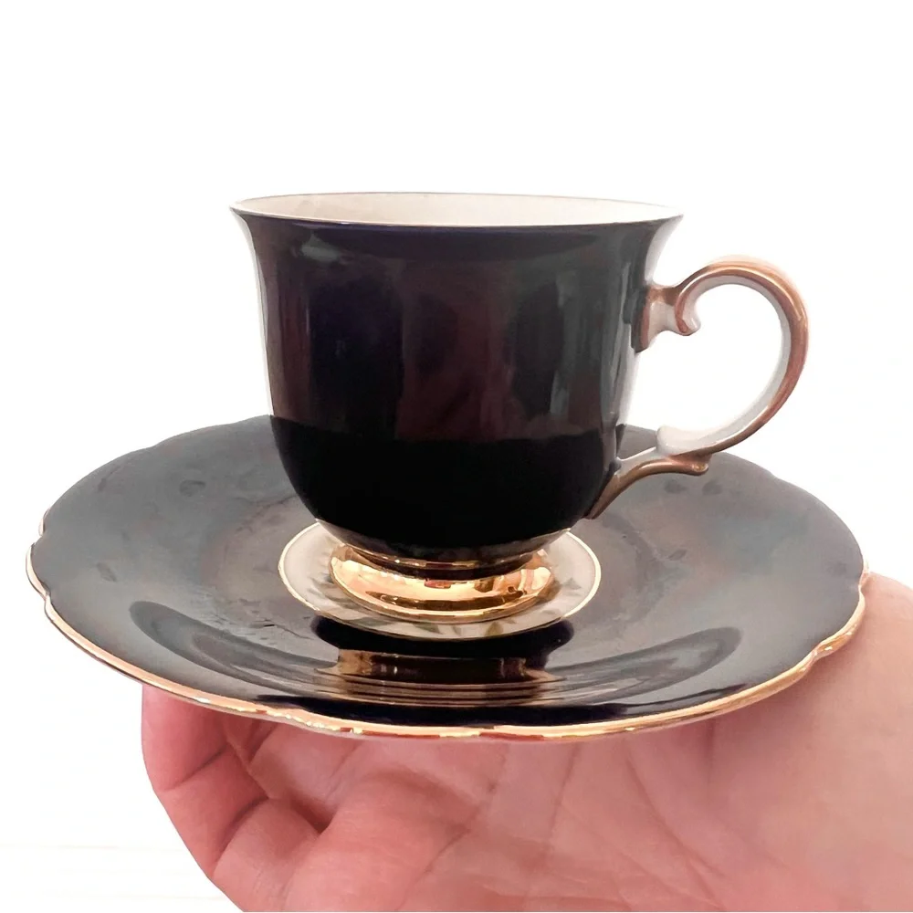 Set Of 8 CCC Imperial Bohemian Cobalt Blue Demitasse Cups & Saucers Vintage Mint